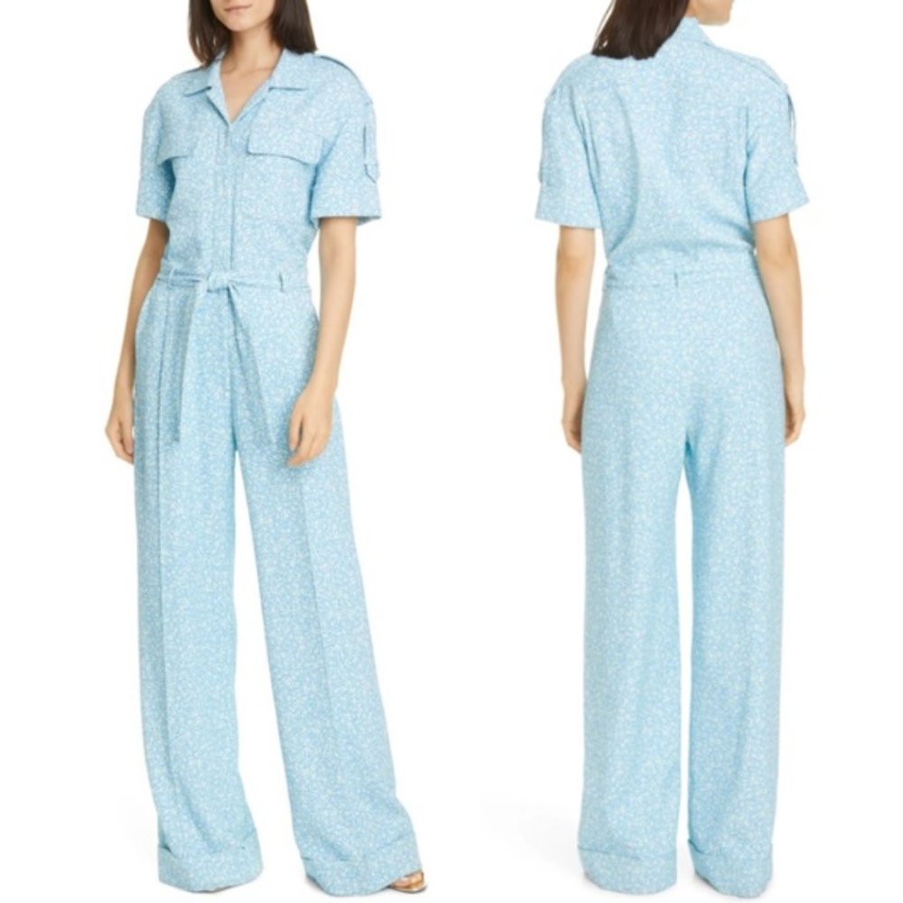 Jonathan Simkhai Owen Ditsy Blue White Floral Crepe Jumpsuit Pants 4 NWT - Picture 11 of 11